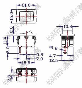 KAB-A переключатель клавишный; ON-OFF; 10A 250VAC / 6A 250VAC