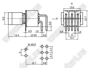 RLS-213-A3 переключатель клавишный; ON-OFF-(ON); DPDT; 6P