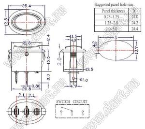 RK-12 переключатель клавишный; ON-OFF; 1P1T; 10A 250VAC / 16A 250VAC