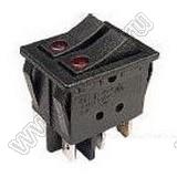 RL2-521/N-D(RE)-0-BK/BK-P2 переключатель клавишный двойной; ON-OFF; 6P; DPST; 16A 250VAC; черный; черный; с круглым светодиодом