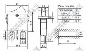 RL3-4(S)-11-G-2-RE/BK-P8 переключатель клавишный; ON-OFF; 2P; SPST; 6A 250VAC; красный; черный; маркировка O I