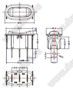 RK-11A переключатель клавишный; ON-OFF-ON; 1P2T; 10A 250VAC