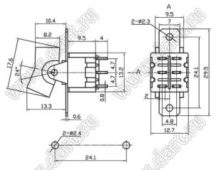 RLS-212-A1 переключатель клавишный; ON-(ON); DPDT; 6P