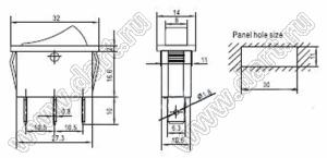 RL1-3(W)00-A-0-RE/BK-P1 лампа индикаторная на панель; 2P; 16A 250VAC; красный; черный