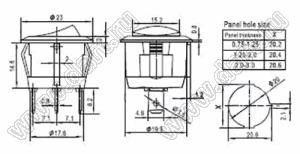 RL3-513-G-6-BK/BK-P5 переключатель клавишный; ON-OFF; 2P; SPST; 6A 250VAC; черный; черный; маркировка I O II