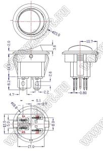 ZE-401 переключатель клавишный; ON-OFF; 2P1T / 1P1T; 12A 250VAC