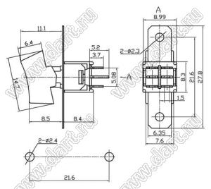 SRLS-203-A1 переключатель клавишный; ON-OFF-ON; DPDT; 6P