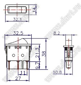 ZE-235-2A переключатель клавишный; ON-ON; 2P2T; 8A 250VAC