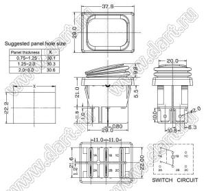 ZE-235-2L-II (Water Proof) переключатель клавишный; ON-OFF; 2P1T; 8A 250VAC; влагозащищенный; с подсветкой