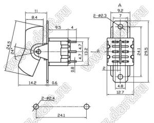 RLS-213-C1 переключатель клавишный; ON-OFF-(ON); DPDT; 6P