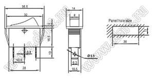 RL1-311/N-C-D(RE)-BK/BK-P1 переключатель клавишный; ON-OFF; 3P; SPST; 16A 250VAC; черный; черный; с круглым красным светодиодом