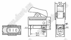 RL8-1-F-168-BK/BR-P45-B переключатель клавишный; 10A 250VAC, 16A 250VAC; черный; коричневый; маркировка O I II