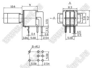 SRLS-203-C3H переключатель клавишный; ON-OFF-ON; DPDT; 6P