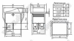 RL2-121-C-0-BK/BK-P2 переключатель клавишный; ON-OFF; 4P; DPST; 16A 250VAC; черный; черный