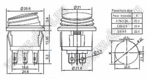 RL3-5(X)P-21/N-H-2-RE/BK-P4 переключатель клавишный; ON-OFF; 4P; DPST; 12A 250VAC; красный; черный; маркировка O I; с подсветкой