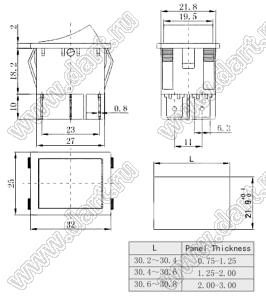 K3-B переключатель клавишный; 20A 250VAC / 25A 250VAC / 30A 250VAC