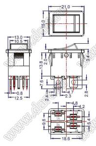 RK-04 переключатель клавишный; ON-OFF; 2P1T / 1P1T; 12A 250VAC