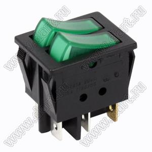 RL2-521/N-C-0-GR/BK-P2 переключатель клавишный двойной; ON-OFF; 6P; DPST; 16A 250VAC; зеленый; черный; с подсветкой