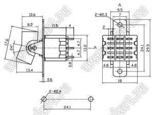 RLS-302-A1 переключатель клавишный; ON-ON; 3PDT; 9P
