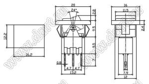 RLS-103-E5 переключатель клавишный; ON-OFF-ON; SPDT; 3P