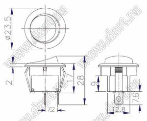 ZE-201 переключатель клавишный; ON-OFF / (ON)-OFF / ON-(OFF); 5A 250VAC