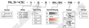 RL3-4(S)-11-G-2-RE/BK-P8 переключатель клавишный; ON-OFF; 2P; SPST; 6A 250VAC; красный; черный; маркировка O I