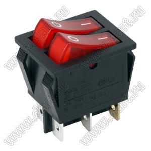 RL2-421/N-C-30-RE/BK-P2 переключатель клавишный двойной; ON-OFF; 6P; DPST; 16A 250VAC; красный; черный; маркировка O I / O I; с подсветкой