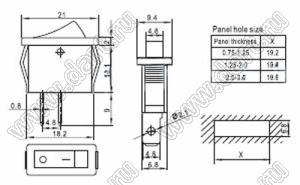 RL3-10(S)-11-G-2-WT/WT-P5 переключатель клавишный; ON-OFF; 2P; 6A 250VAC; белый; белый; маркировка O I