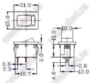 ZE-200-1 переключатель клавишный; ON-OFF; 6A 250VAC; короткие контакты