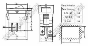 RL3-10-23-G-6-BK/BK-P5 переключатель клавишный; ON-OFF-ON; 6P; DPDT; 6A 250VAC; черный; черный; маркировка I O II