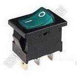RL3-311/N-G-2-GR/BK-P4 переключатель клавишный; ON-OFF; 3P; SPST; 6A 250VAC; зеленый; черный; маркировка O I; с подсветкой