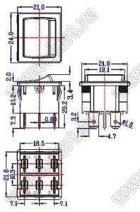 RK-06B переключатель клавишный; ON-ON; 2P2T / 1P2T; 8A 250VAC / 10A 250VAC