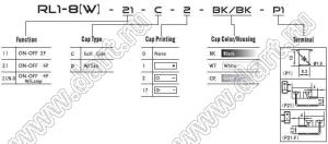RL1-8(W)21-C-2-BK/BK-P1 переключатель клавишный; ON-OFF; 4P; DPST; 16A 250VAC; черный; черный