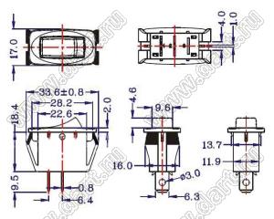 RK-02B переключатель клавишный; ON-OFF; 3A 250VAC