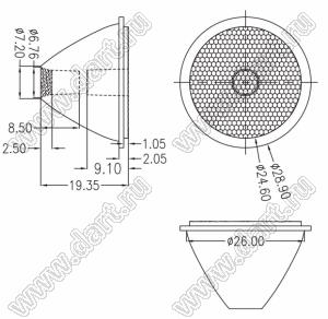 ILENS32-S30-40-H линза для светодиода; D28,9*19,5мм; 40°; PMMA