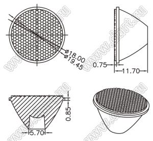 ILENS28-S20-60-H линза для светодиода; D19,6*11,5мм; 60°; PMMA