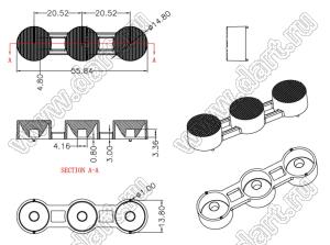 ILENS2-S15-M1065-3H1-NH линза для светодиода; 55,8*14,8*13,8мм; 10*65°; PMMA