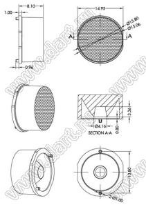 ILENS2-S15-B45-NH линза для светодиода; D14,8*9,2мм; 45°; PMMA