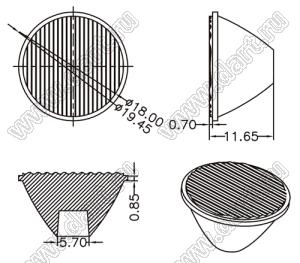 ILENS28-S20-1070-H линза для светодиода; D19,6*11,5мм; 10*70°; PMMA