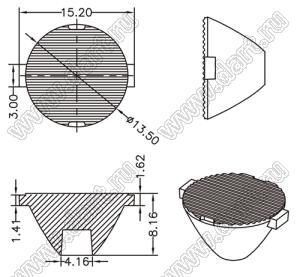 ILENS26-S14-1065-H линза для светодиода; D13,5*8,0мм; 10*65°; PMMA