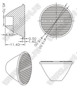 ILENS28-S20-1045-H линза для светодиода; D19,6*11,40мм; 10*45°; PMMA