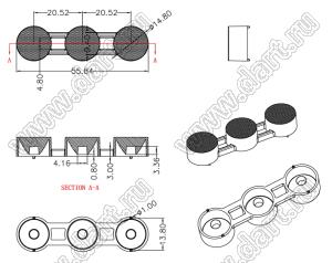 ILENS2-S15-B45-3H1-NH линза для светодиода; 55,84*14,80*8,85мм; 45°; PC