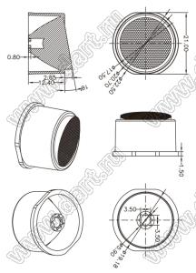 ILENS13-S23-PG25-NH линза для светодиода; D22,5*12,4мм; Asymmetric 25°; PMMA