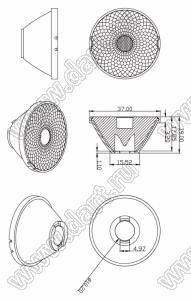 ILENS29-S35-08-H-78M2-COB линза для светодиода; D37*19мм; 8°; PMMA