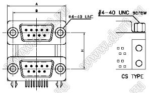 DS1082-01-09F09M0B22 блок разъемов D-SUB; H=15,88мм; розетка 9-конт./вилка 9-конт.; шестигранные резьбовые стойки
