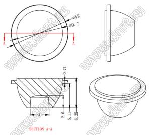 ILENS25-S12-120-H линза для светодиода; D12,00*6,25мм; 120°; PMMA