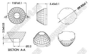 ILENS915-S10-M60-H линза для светодиода; D8,85*5,45/D10,02*6,5мм; 60°; PMMA