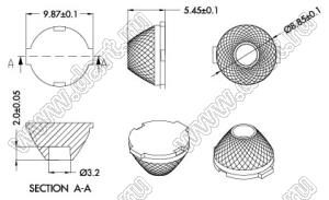 ILENS915-S10-M20-H линза для светодиода; D8,85*5,45/D10,02*6,5мм; 20°; PMMA