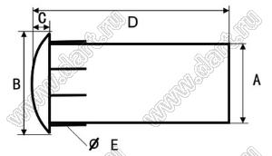 BLYLT2B-7 световод; A=2мм; B=2,5мм; C=0,4мм; D=7мм; E=2мм; поликарбонат; прозрачный