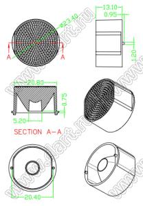 ILENS724-S23-B45-NH-RGBW3535 линза для светодиода; D23,4*13,1мм; 45°; PC